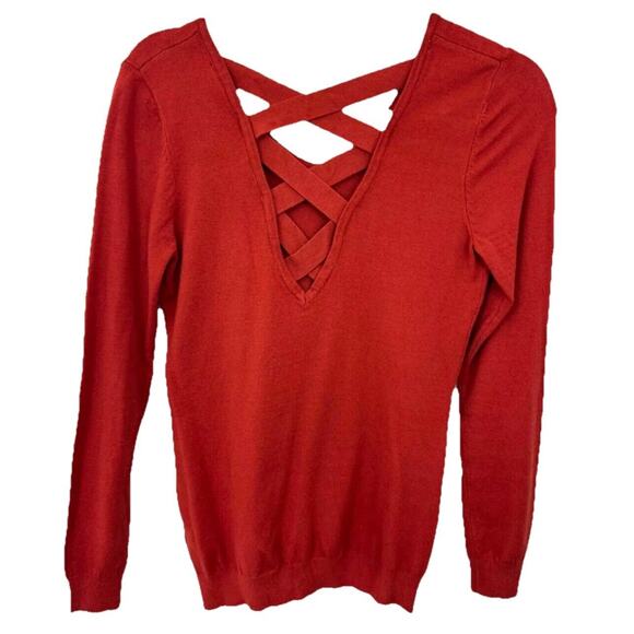Love Ellie Stitch Fix Women’s Fall Rust Cross Back Sweater Autumn Size XS NWOT - Picture 2 of 5